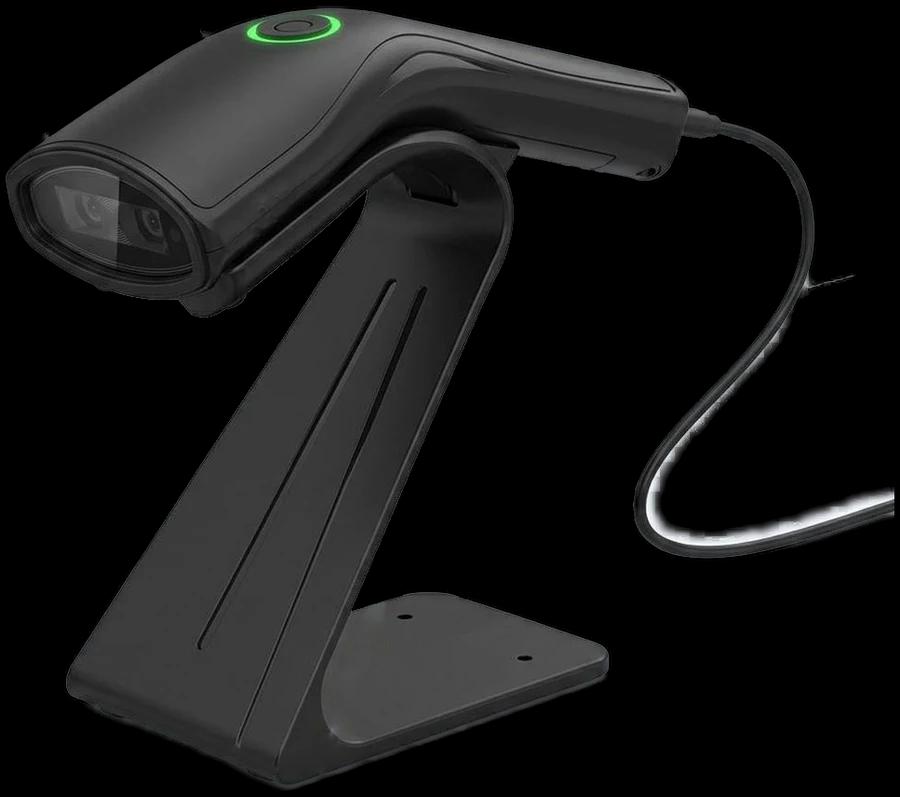 Taqniya barcode scanner on its stand